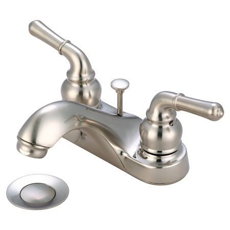 OLYMPIA FAUCETS Two Handle Bathroom Faucet, NPSM, Centerset, Brushed Nickel, Handle Style: Lever L-7242-BN
